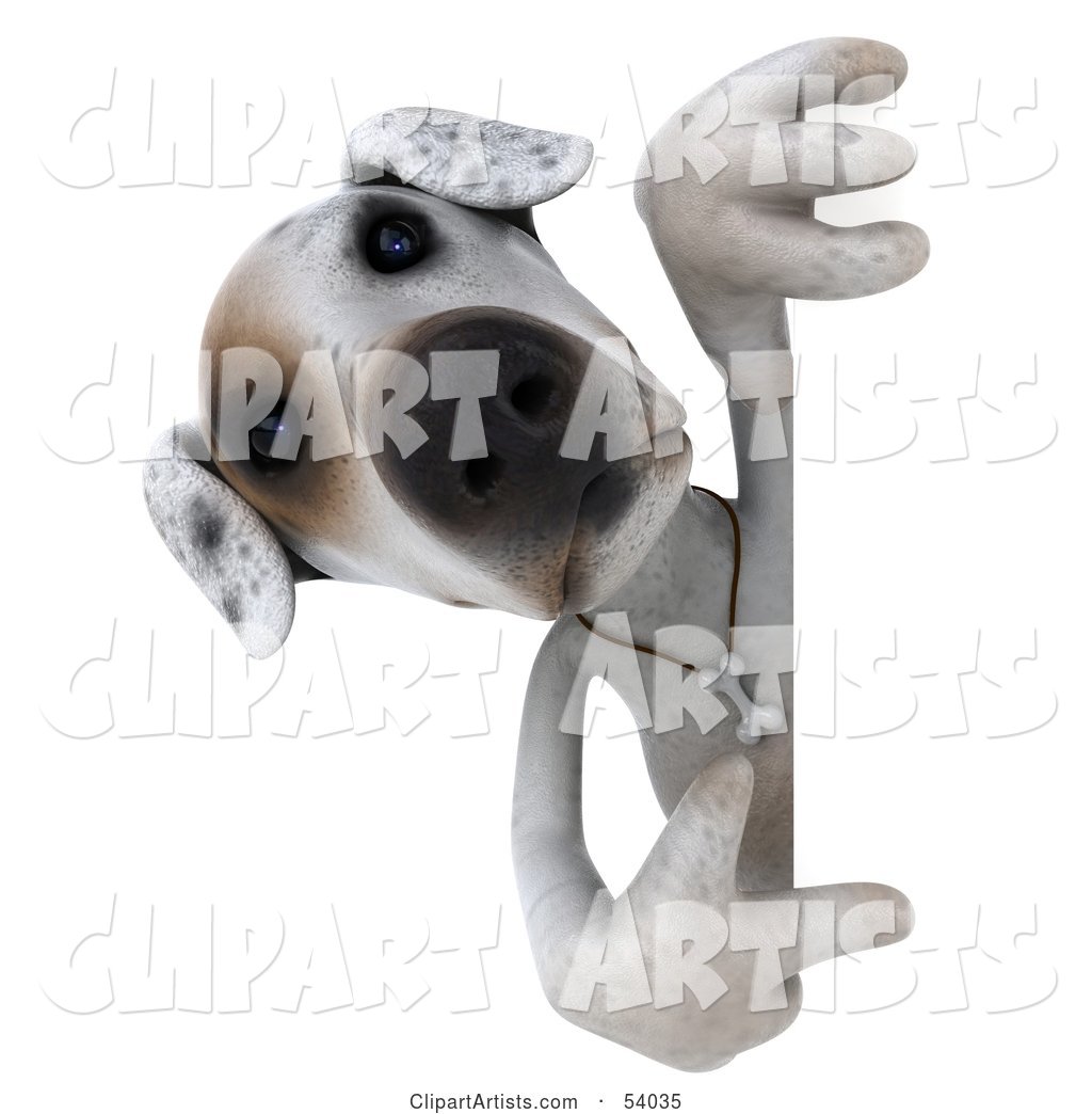 Jack Russell Terrier Pooch Character Pointing and Looking Around a Sign