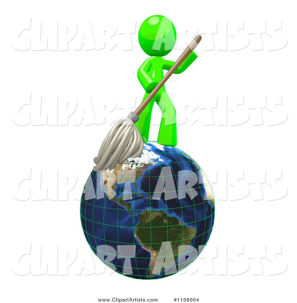 Lime Green Man Janitor with a Mop on Earth