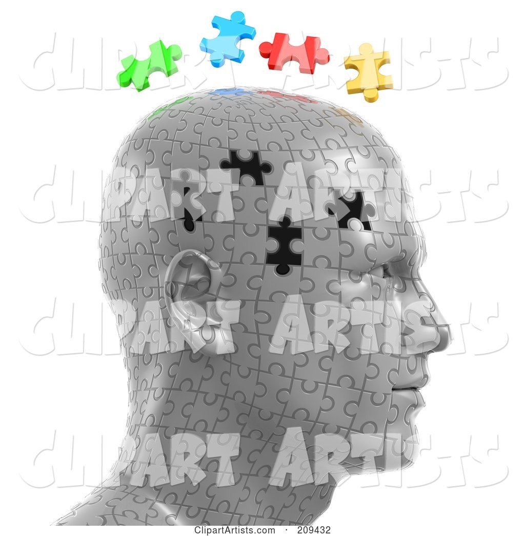 Puzzle Head with the Colorful Pieces Floating over the Empty Spaces