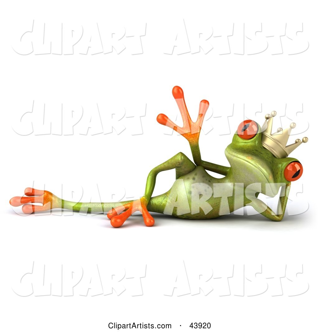 Reclined and Waving Green Tree Frog Prince or King with Big Red Eyes