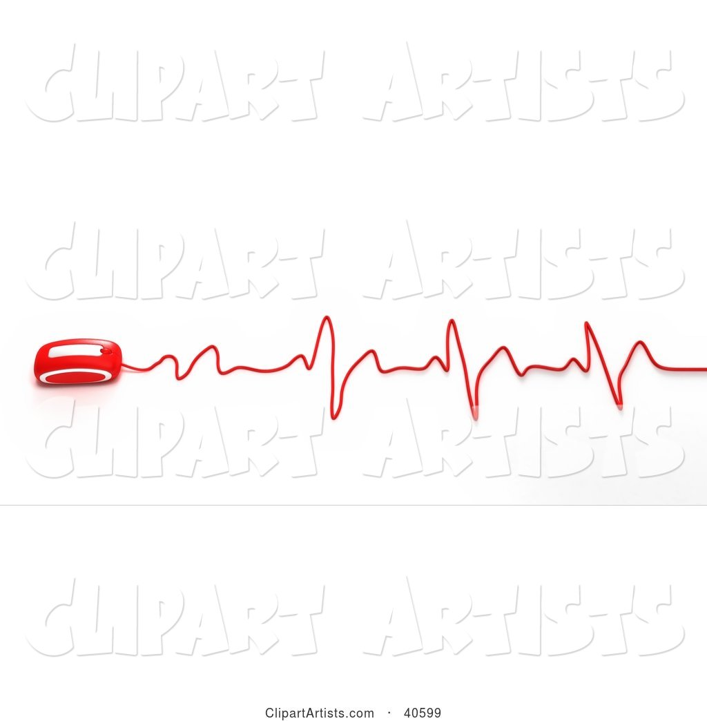 Red Computer Mouse with a Wavy Heart Rate Monitor Graph