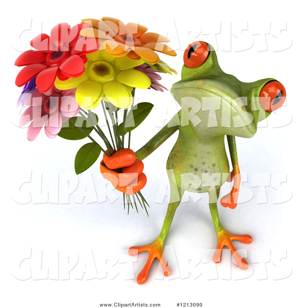 Springer Frog Holding a Bouquet of Flowers