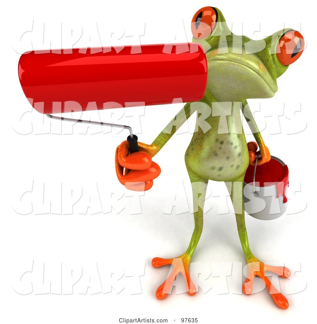 Springer Frog Holding up a Red Paint Roller