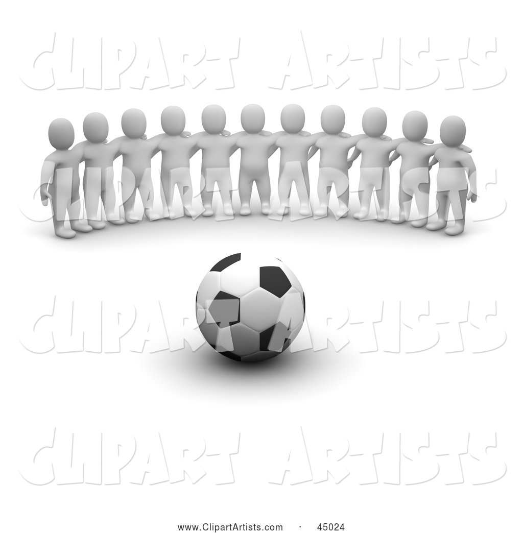Team of Blanco Man Characters Facing a Soccer Ball