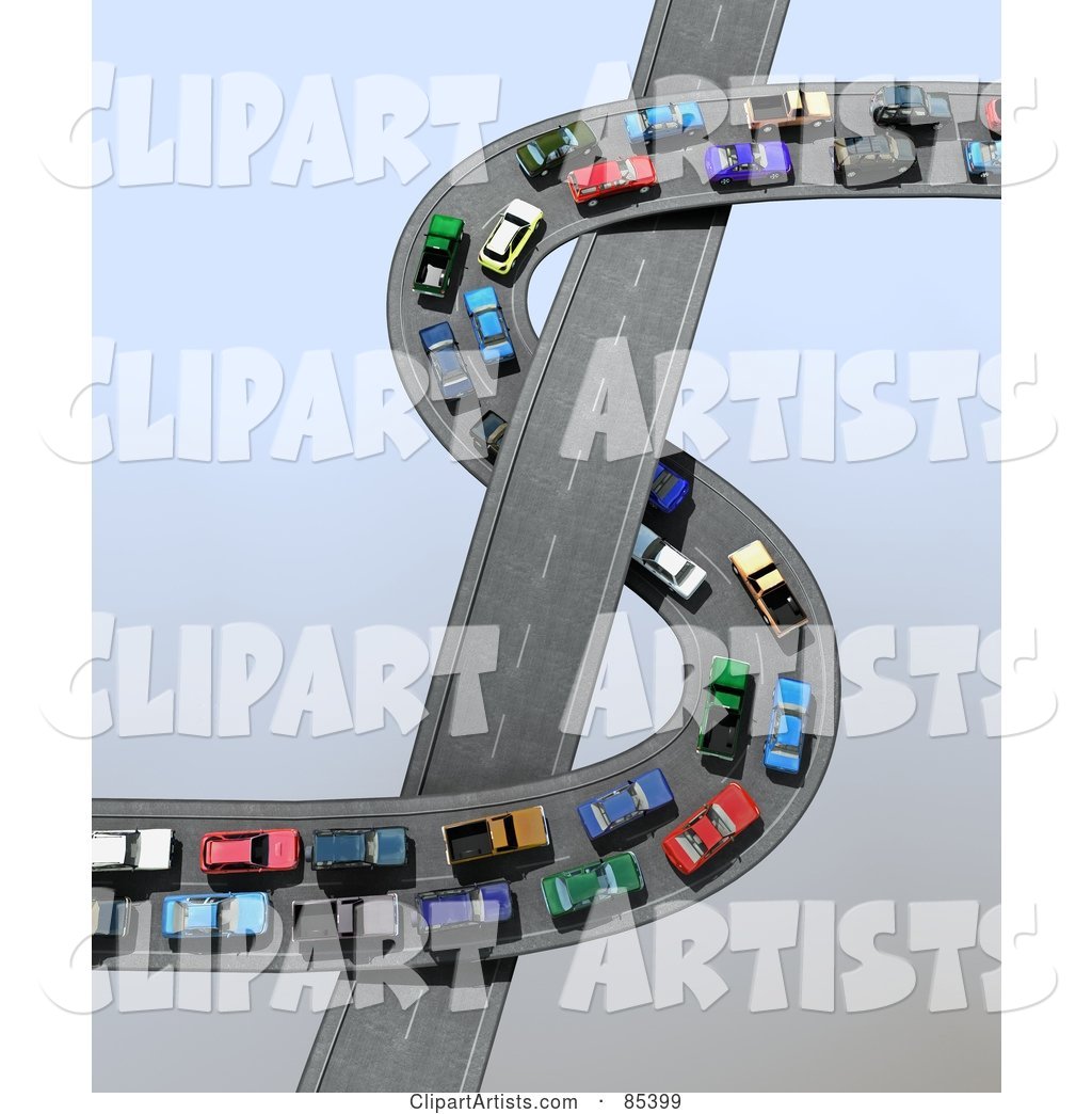 Traffic Jam of Straight and Curving Highways Forming a Dollar Symbol over Gray