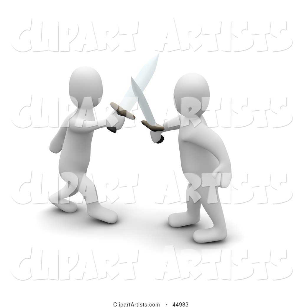 Two Blanco Man Characters Fencing with Swords