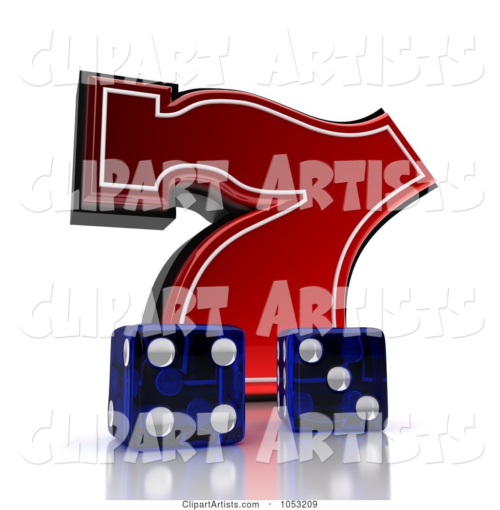 Two Blue Dice and a Red Lucky Seven 7