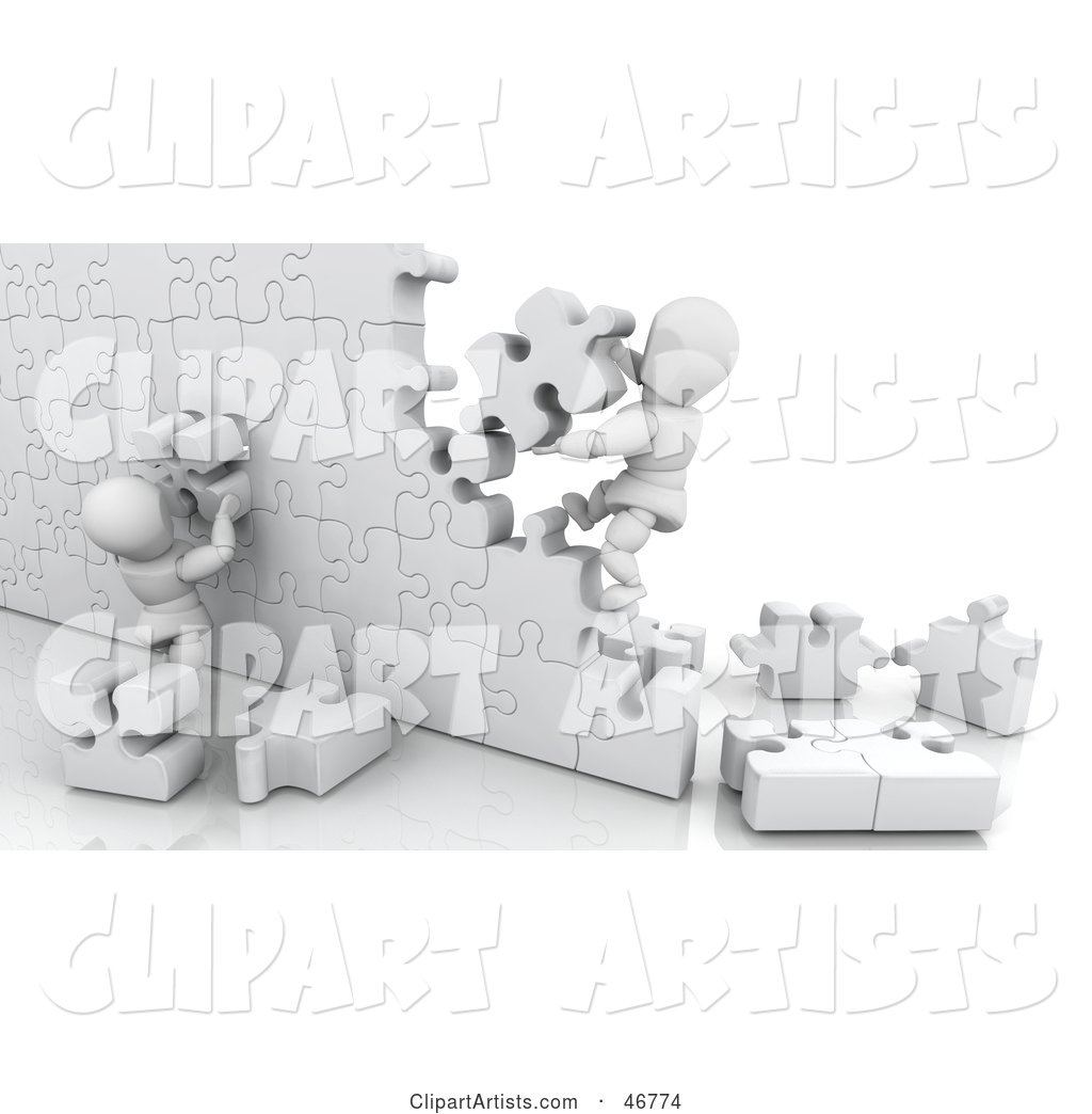White Characters Building a Puzzle Wall