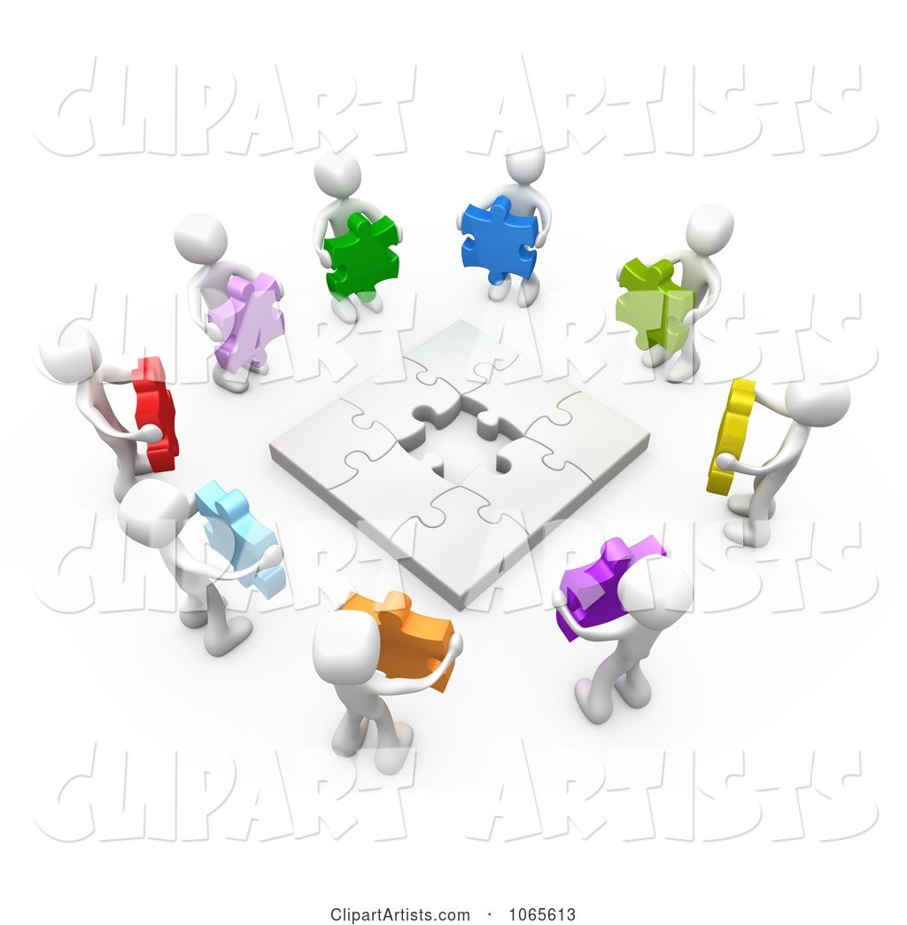 White People Holding Colorful Puzzle Pieces