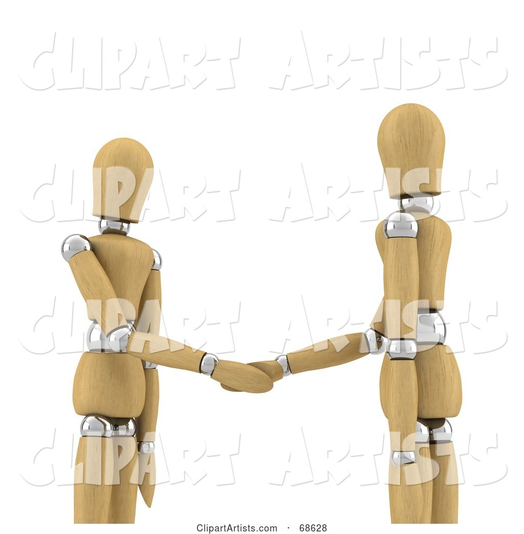 Wood Mannequins Shaking Hands