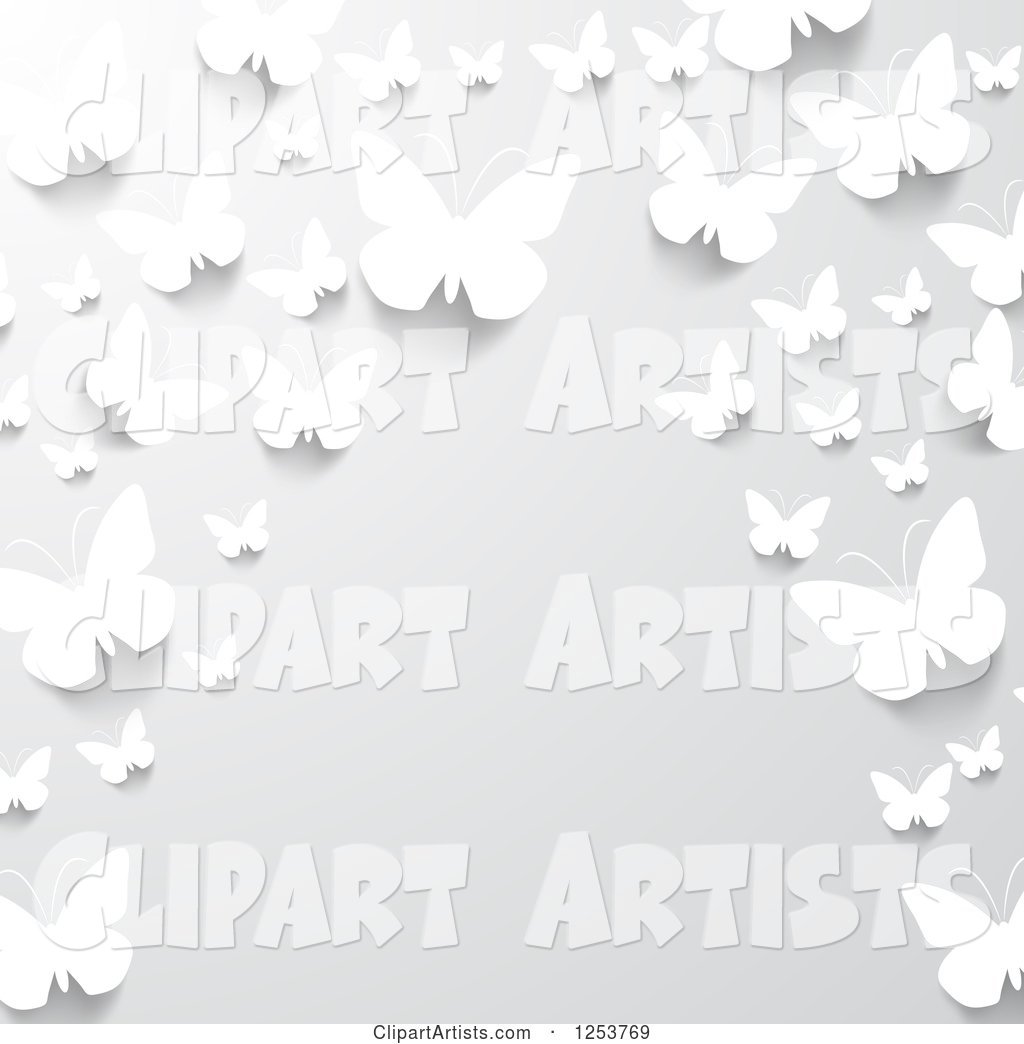 Border of White Paper Butterflies on Gray
