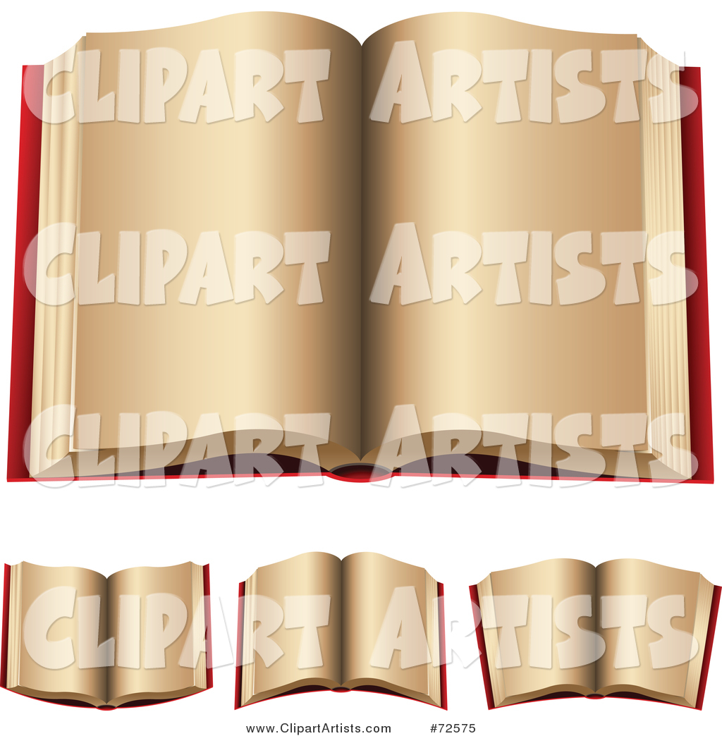 Digital Collage of Red Open Books with Beige Pages