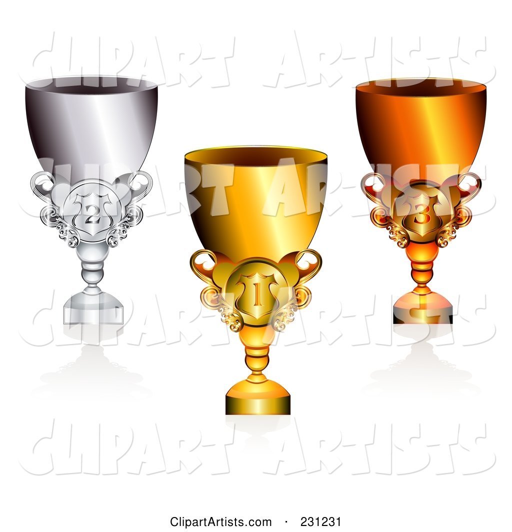 Digital Collage of Shiny Gold, Bronze and Silver Trophy Cups
