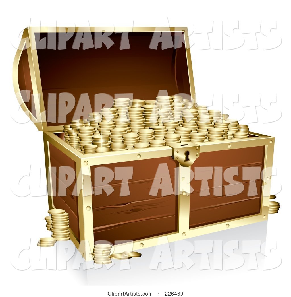 Full Wooden Treasure Chest with Gold Trim