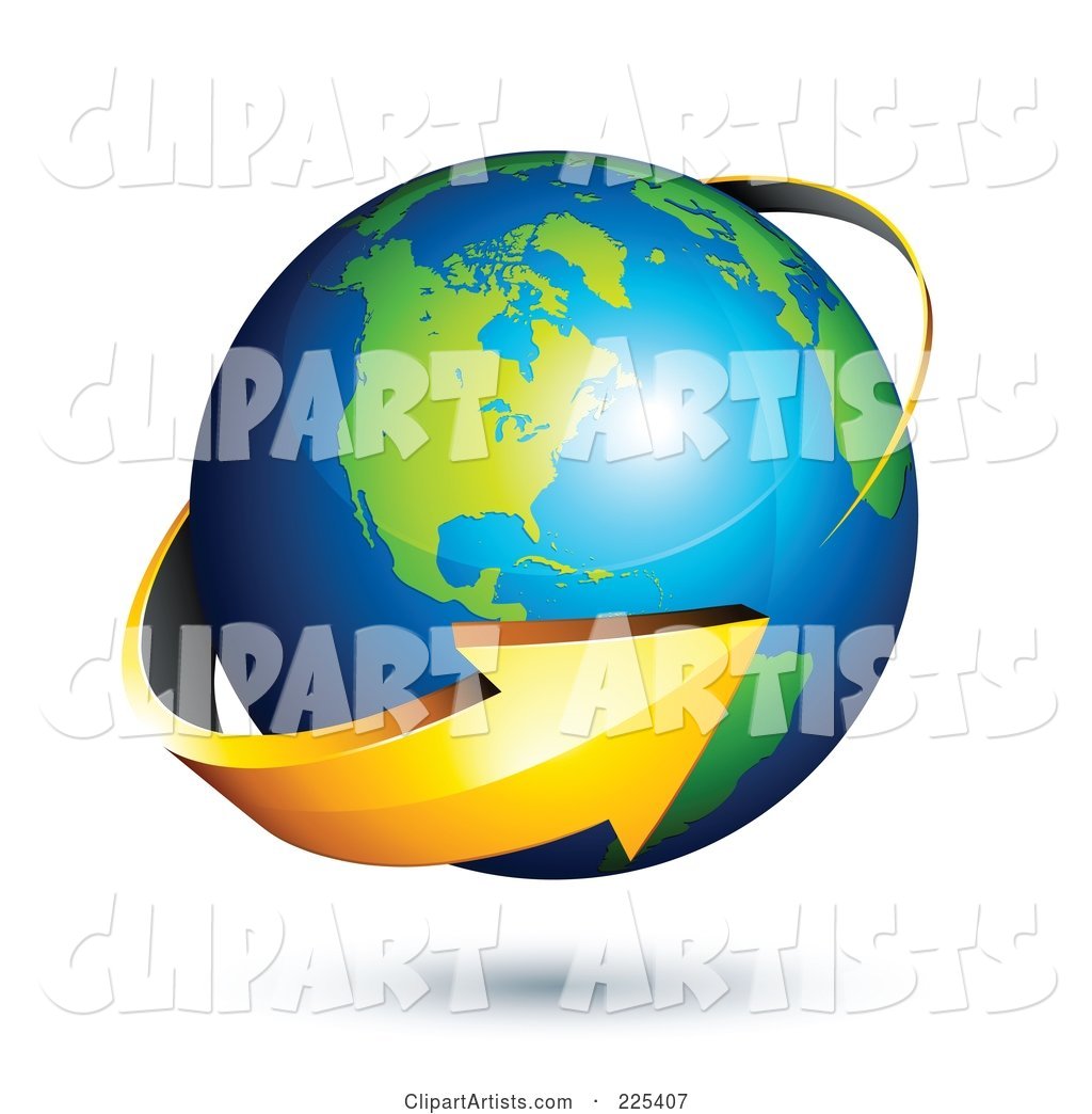Orange Arrow Circling a Green and Blue American Globe