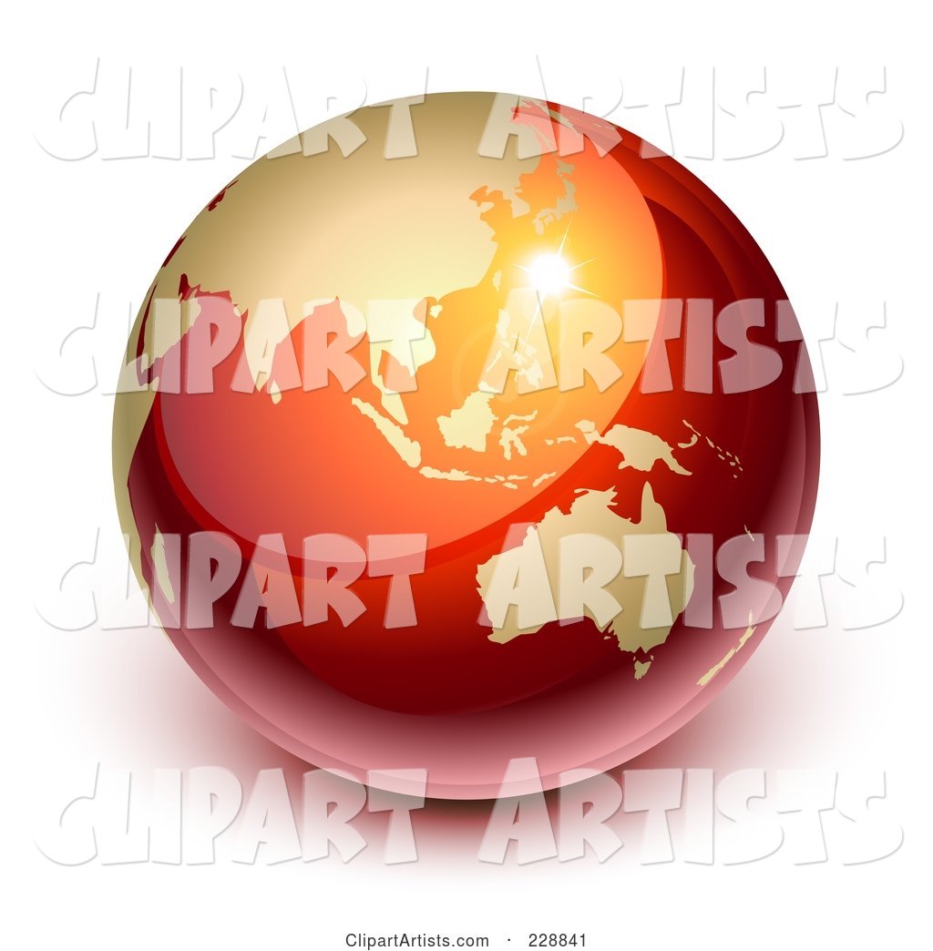 Red and Gold Shiny Earth Featuring Asia and Australia