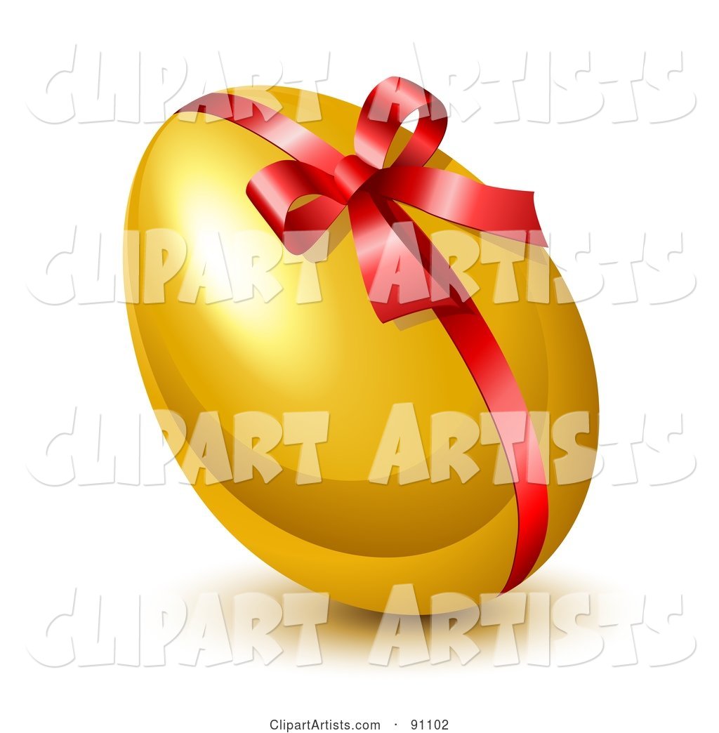 Shiny Golden Easter Egg with a Red Ribbon and Bow