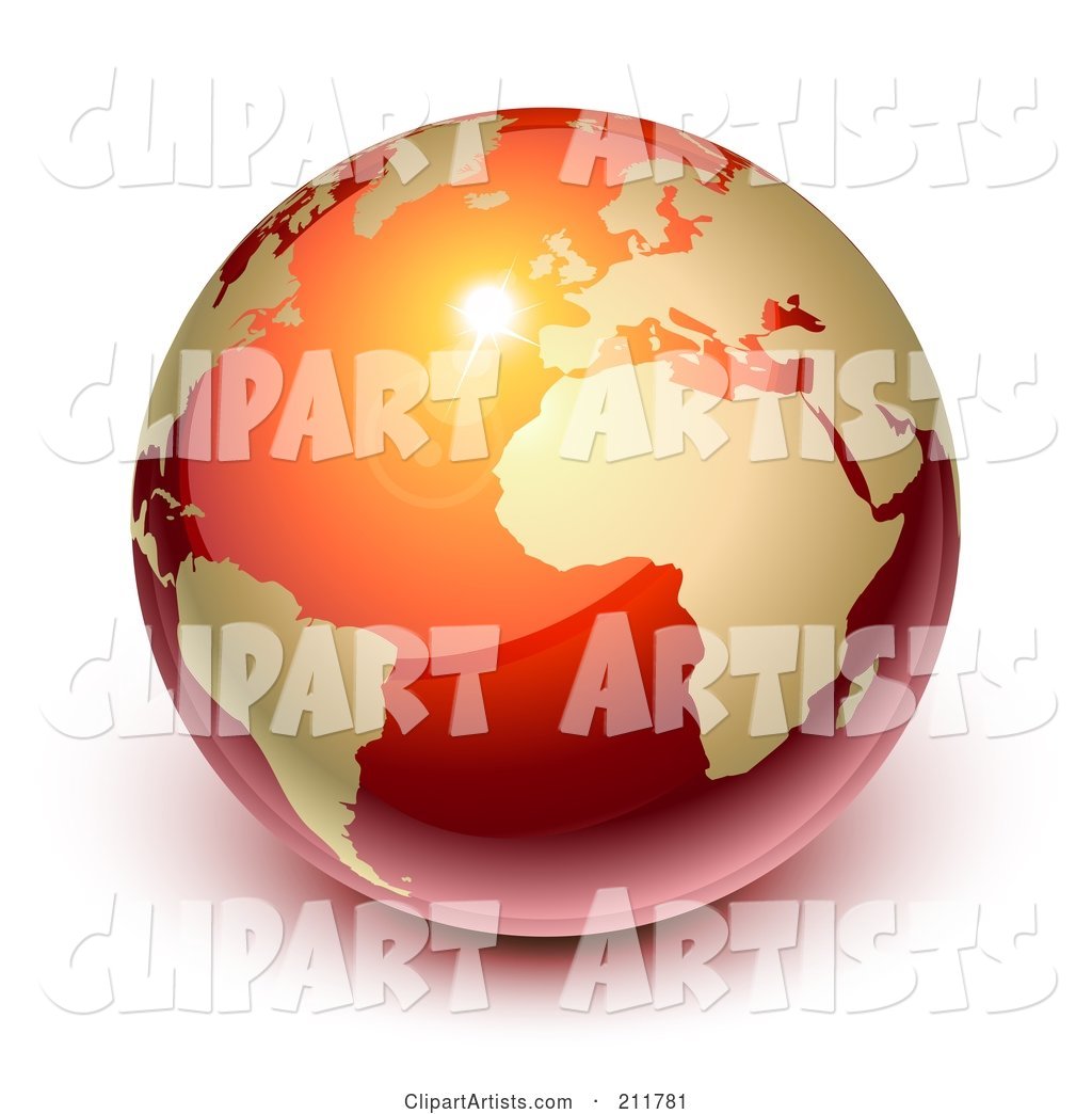 Shiny Red and Gold Globe Featuring Europe