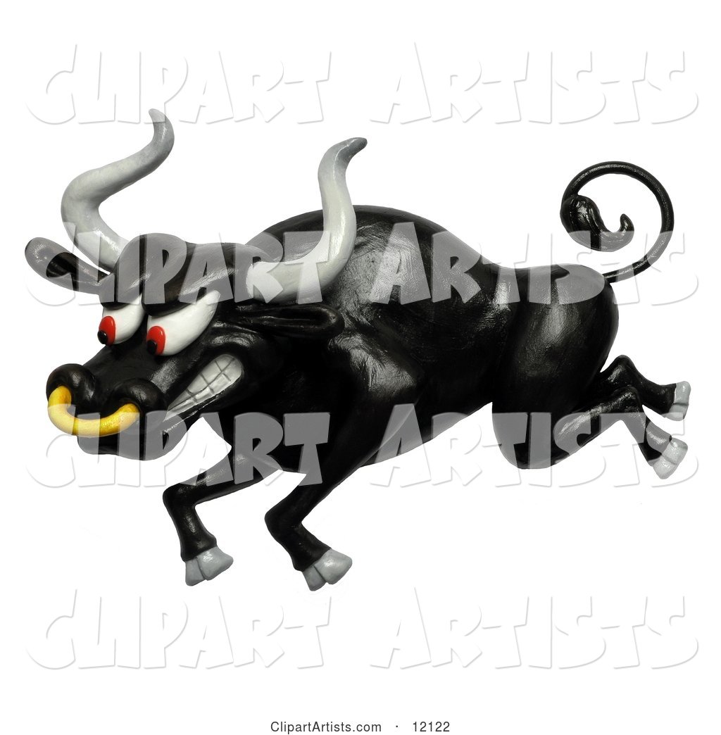 Angry Black Bull Charging During a Bullfight