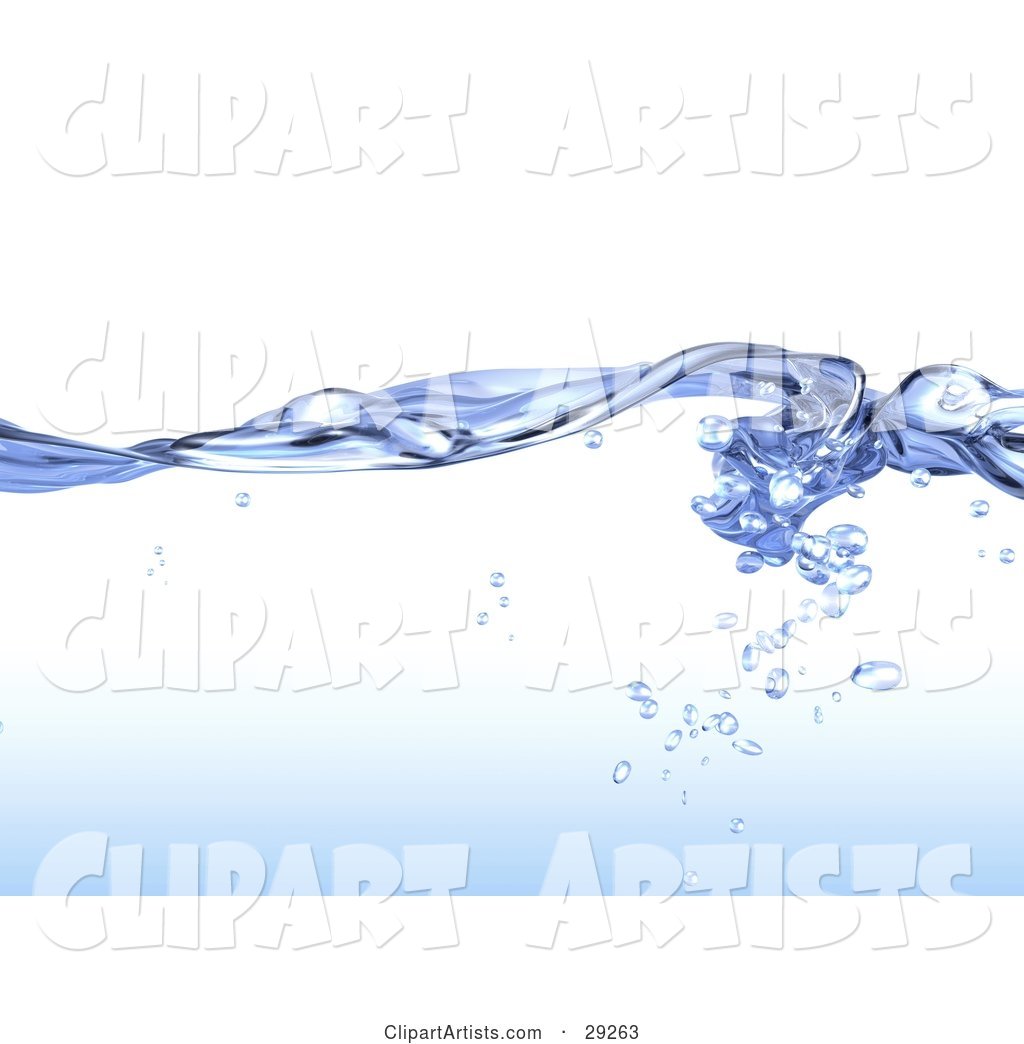 Background of Flowing Blue, Pure Water with Droplets Under the Surface