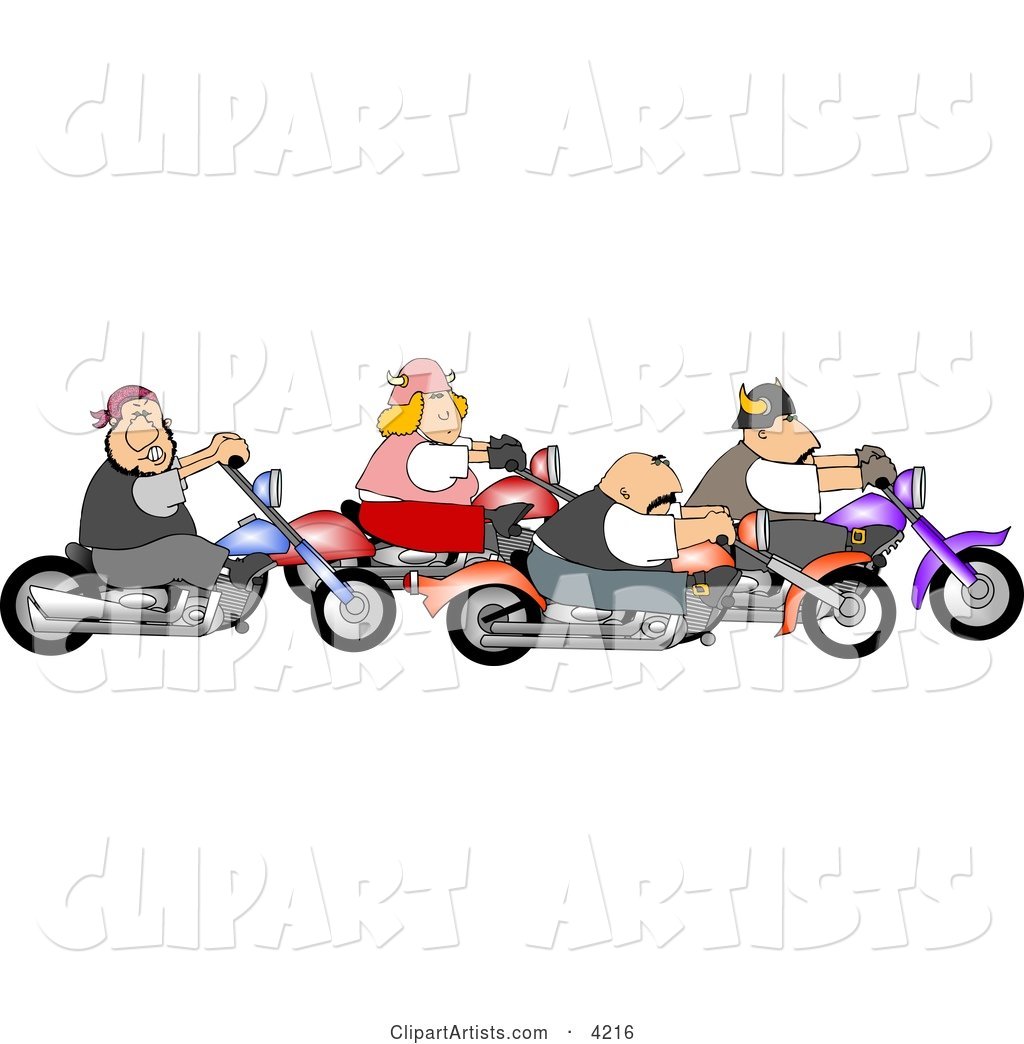 Biker Men and Woman Riding Motorcycles Together As a Group