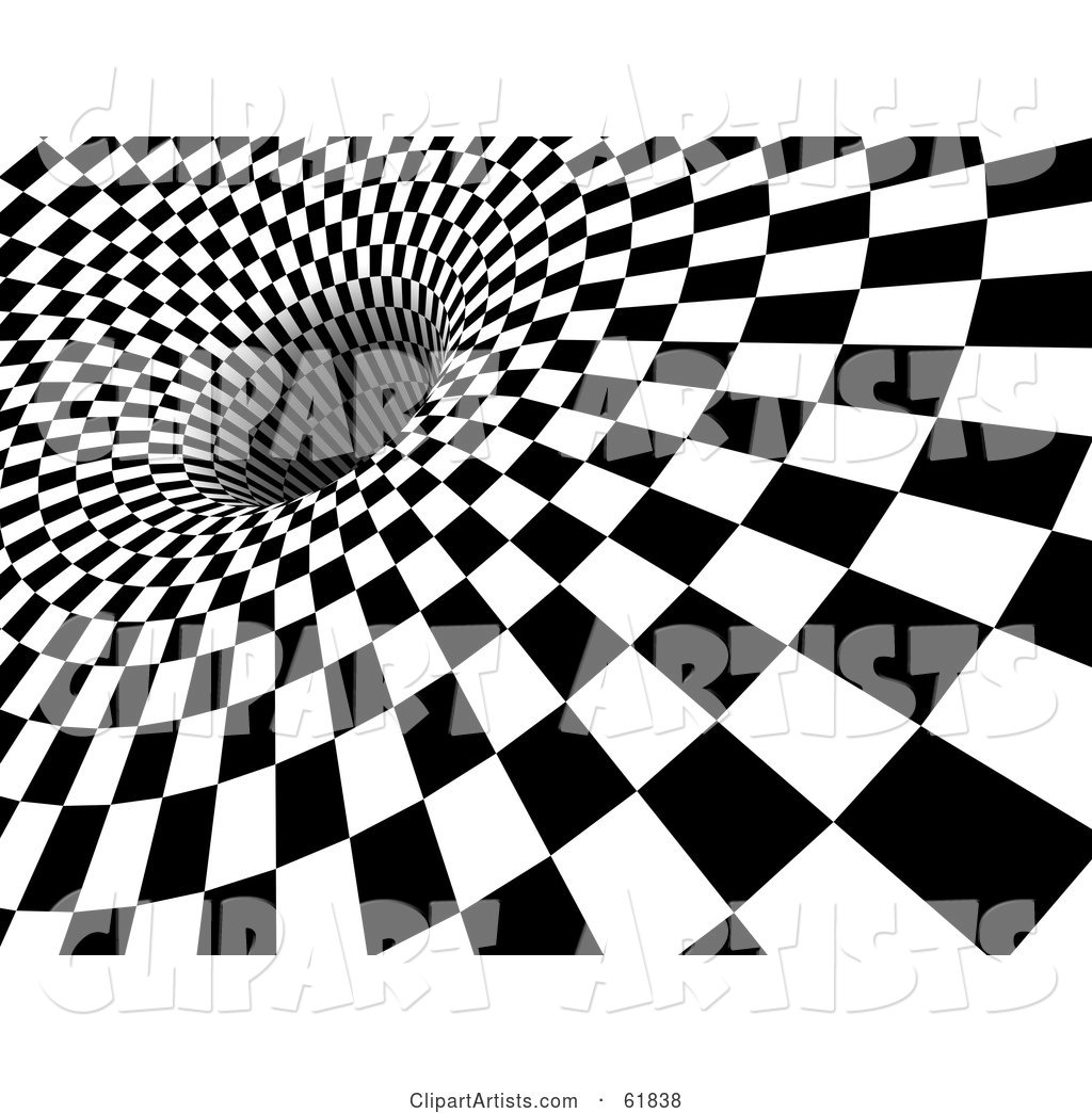 Black and White Checker Background with the Tiles Being Sucked down into a Hole - Version 1