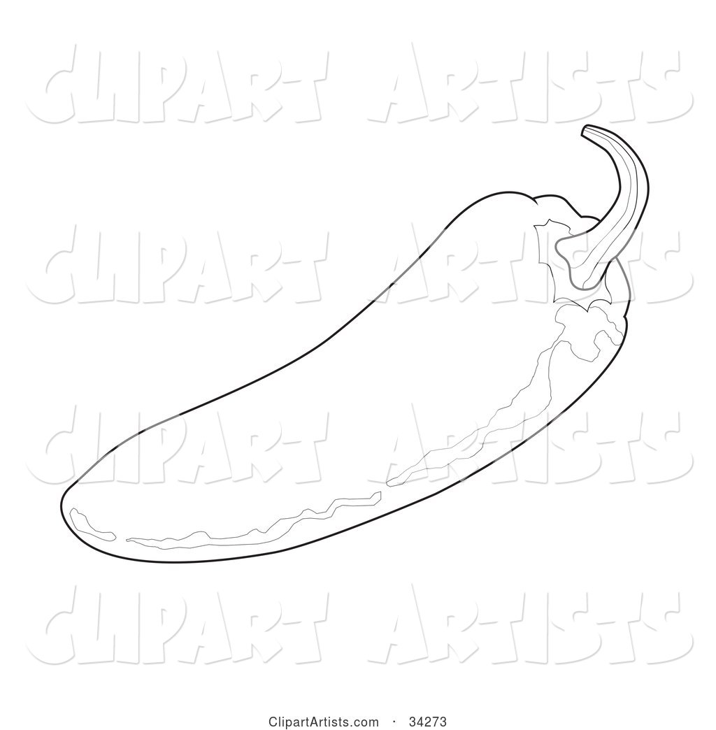 Black and White Outline of a Chili Pepper