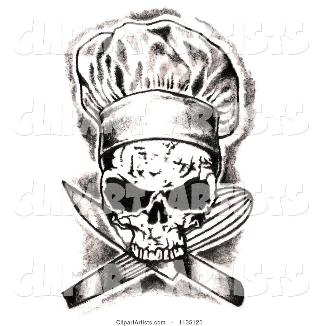 Black and White Skull Chef and Crossed Knife and Whisk