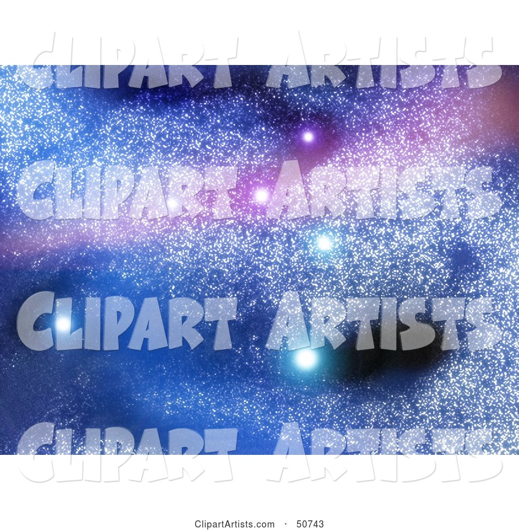Blue and Purple Starry Background with Glowing Stars in a Galaxy
