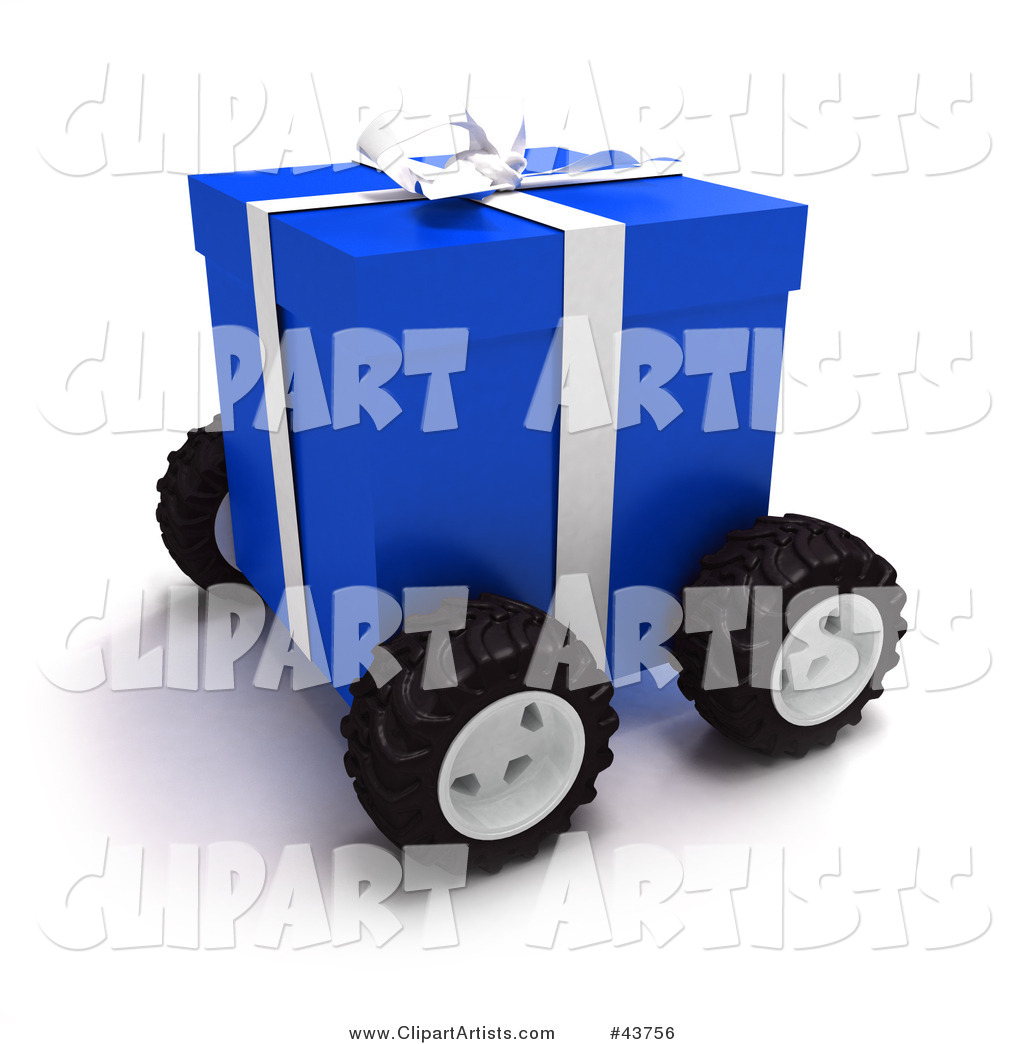 Blue Christmas Present Moving on Wheels