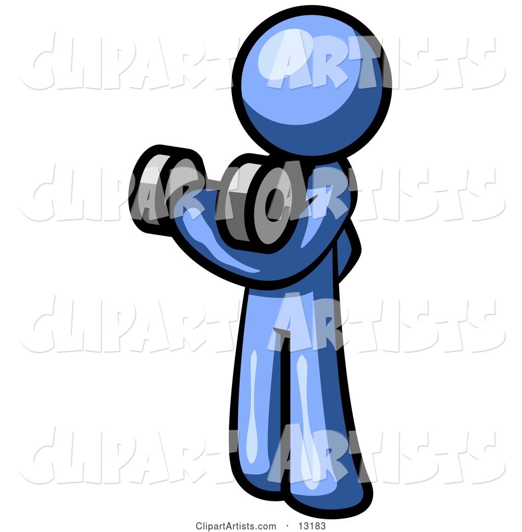 Blue Man Lifting Weights with a Dumbell