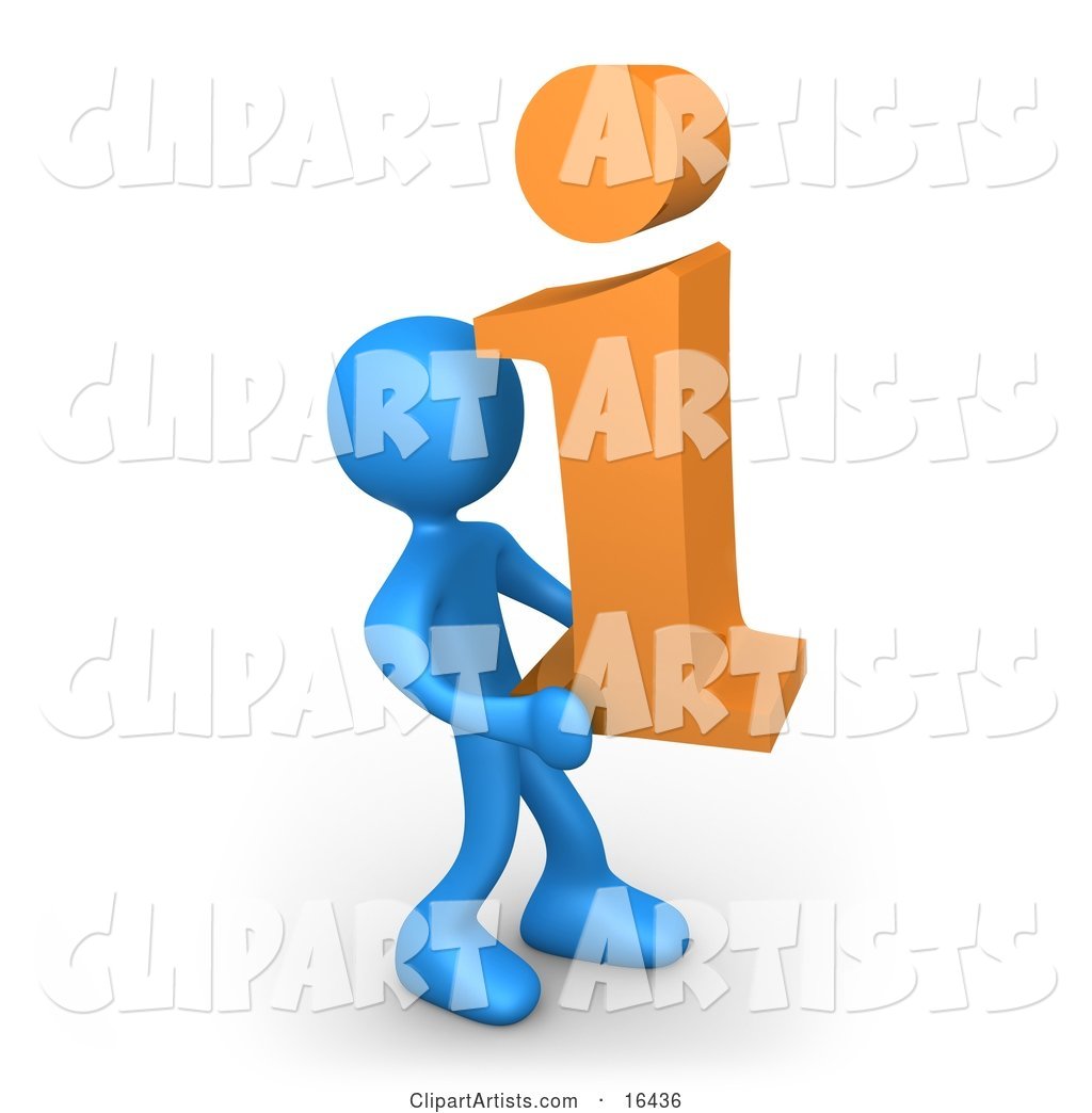 Blue Person Carrying an Orange I for Information