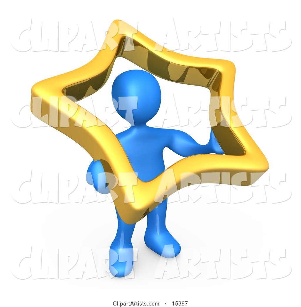 Blue Person Holding up a Golden Star to Symbolize That They Are Famous