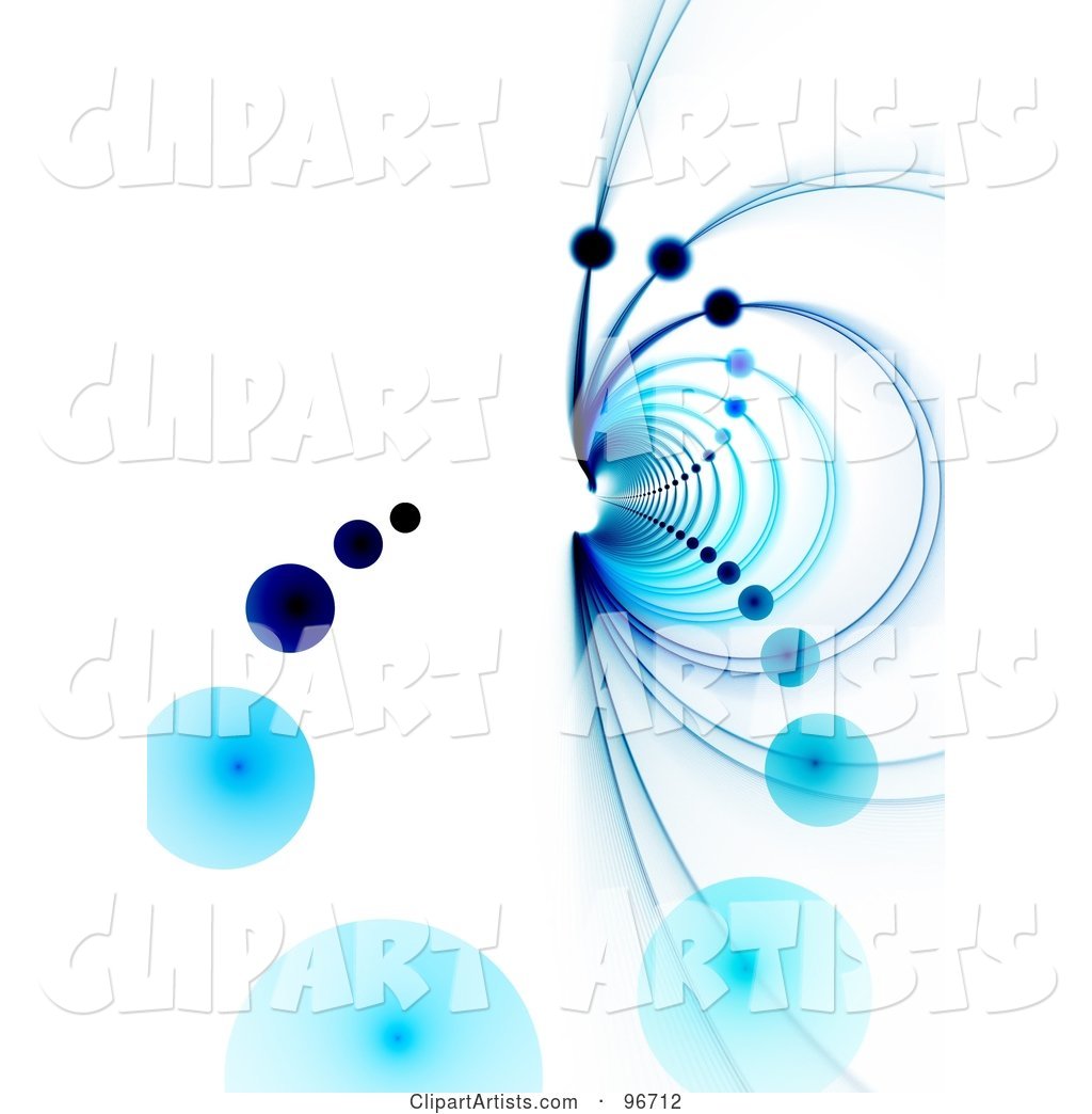 Blue Vortex of Fractal Rings and Orbs on White