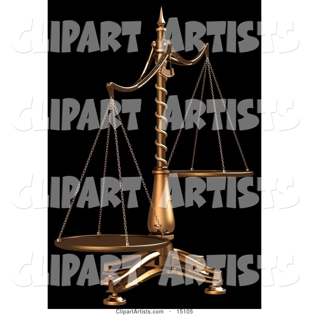 Brass Scales of Justice off Balance, Symbolizing Injustice, on a Black Background