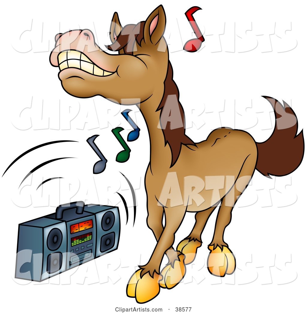 Brown Horse Dancing to Music Playing on a Boom Box