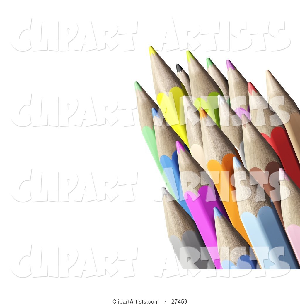 Bunch of Color Pencils with Sharpened Tips, over a White Background