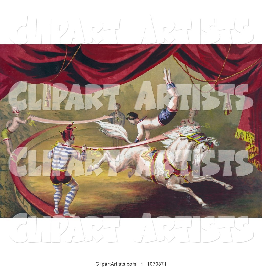 Circus Acrobat Doing a Hand Stand on a Horse