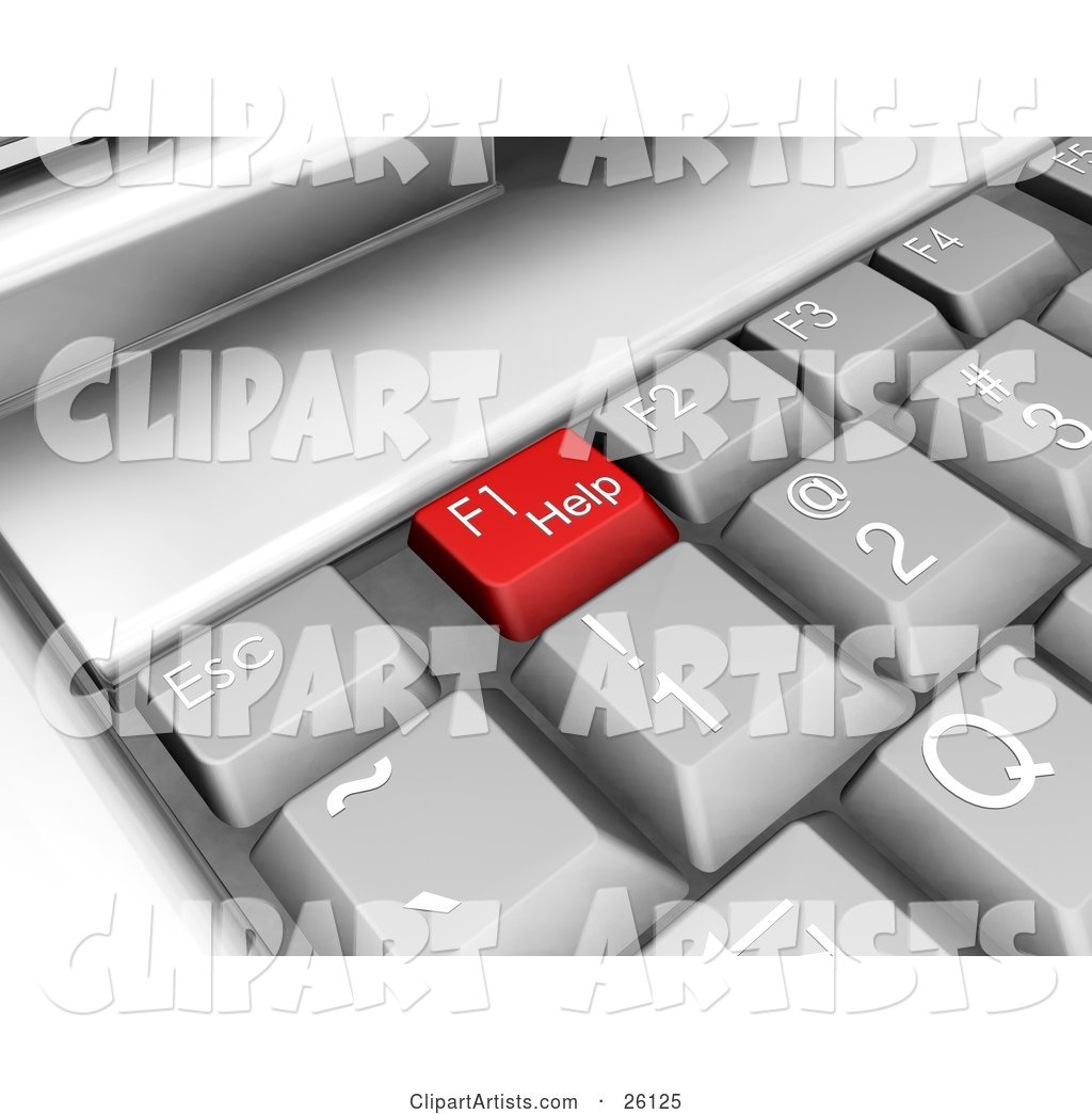 Closeup of a Laptop Computer Keyboard with a Red F1 Help Key