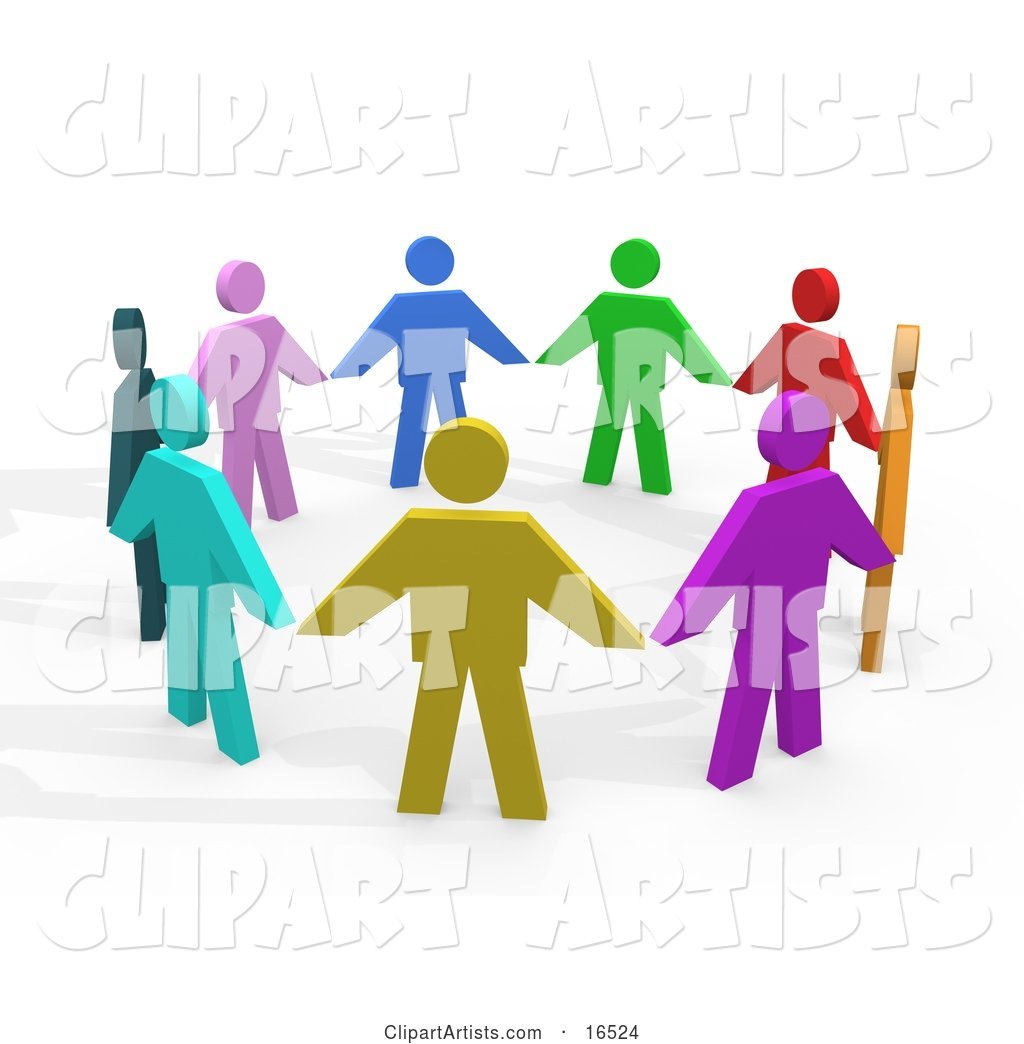Colorful Circle of Diverse People Holding Hands, Symbolizing Teamwork and Unity