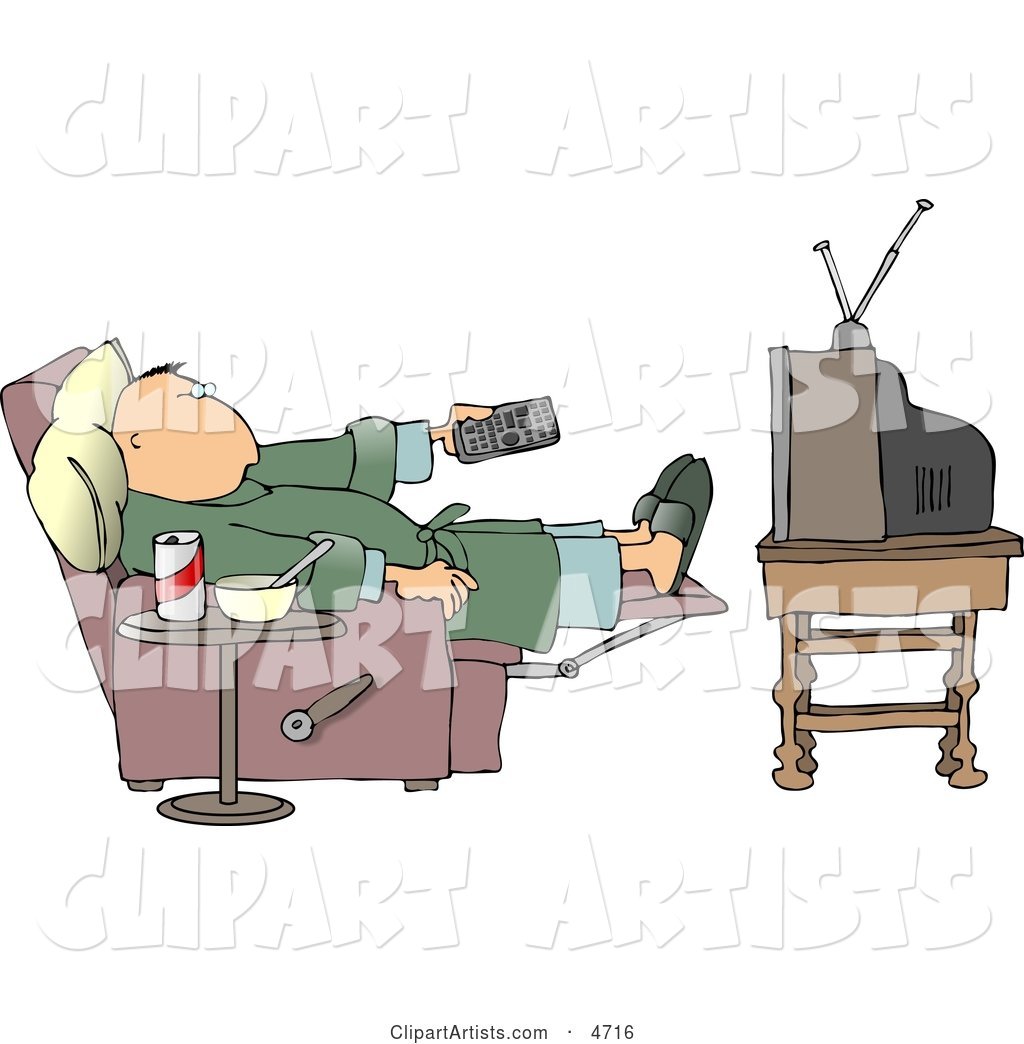 Couch Potato Man Holding the TV Remote Controller