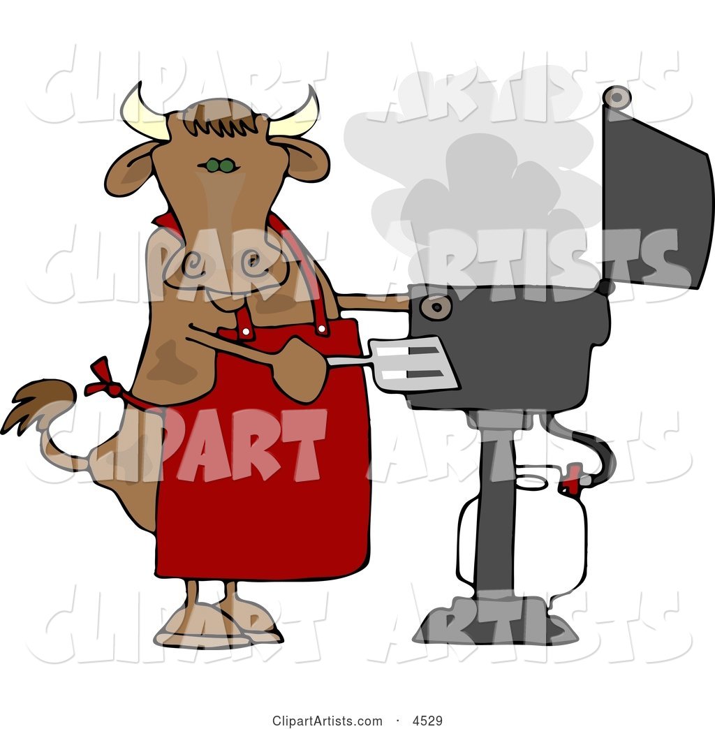 Cow Cooking BBQ on an Outdoor Propane Grill