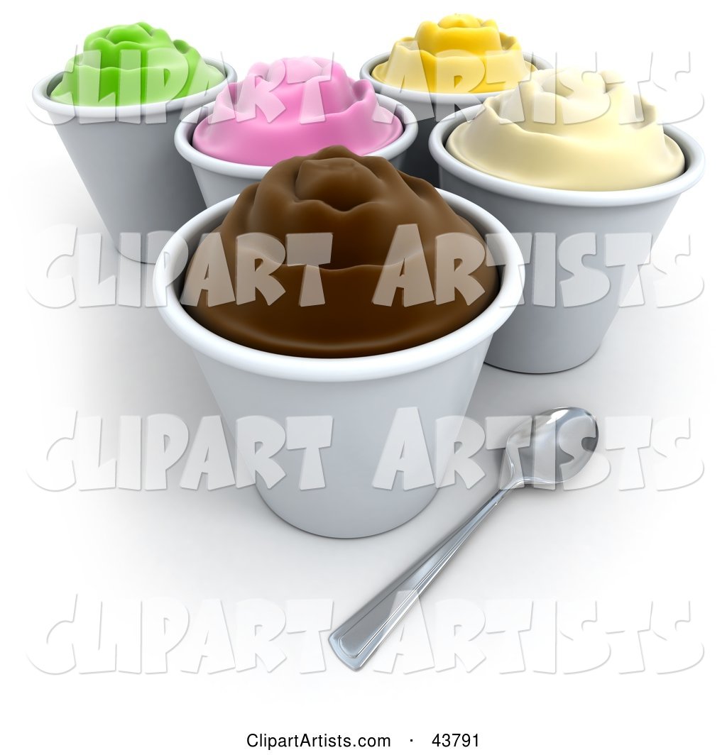 Cups of Various Flavored Frozen Yogurt