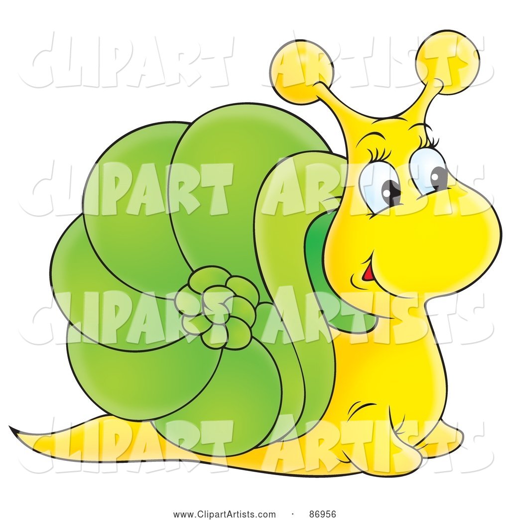 Curious Yellow and Green Snail with a Big Nose