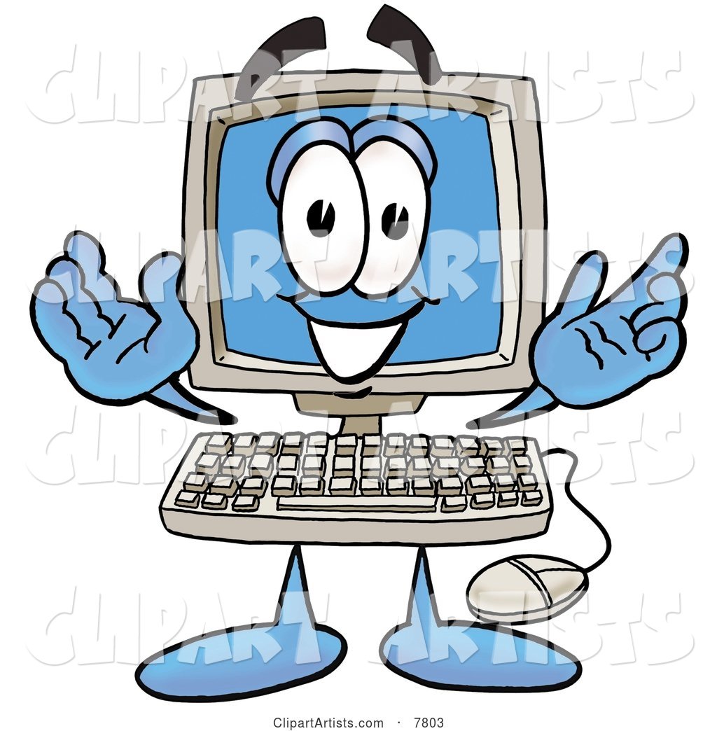 Desktop Computer Mascot Cartoon Character with Welcoming Open Arms