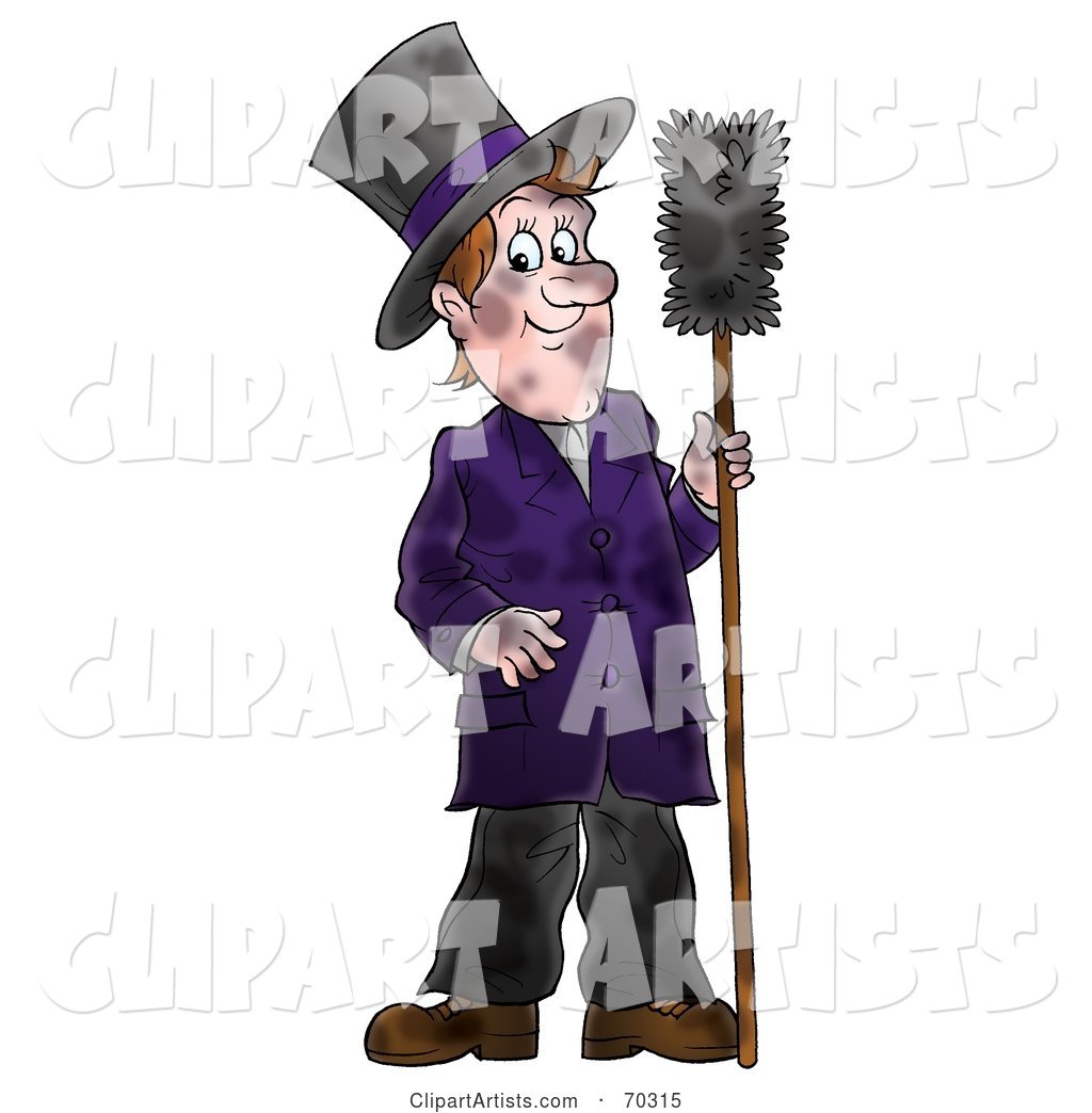 Dirty Chimney Sweep Holding a Brush