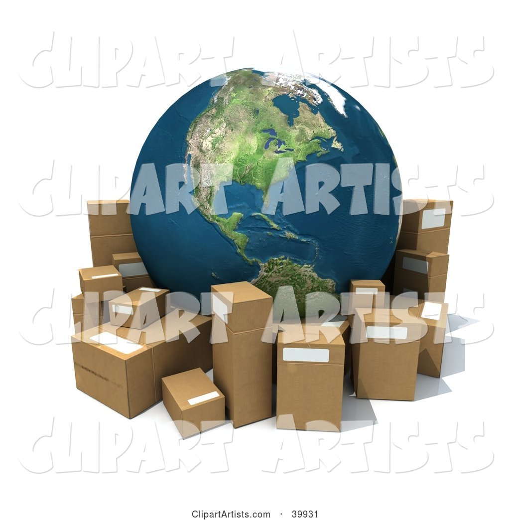 Earth Surrounded by Cardboard Boxes for Shipping