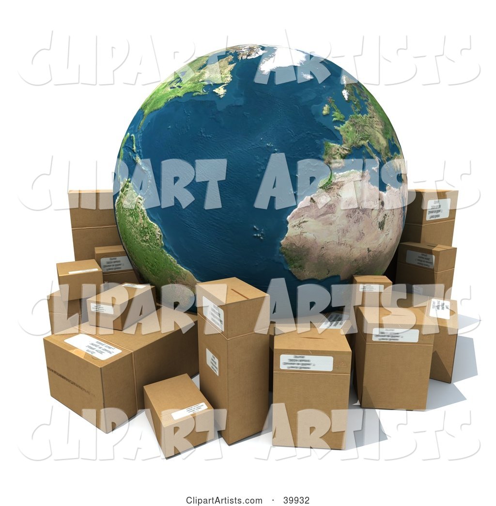 Earth Surrounded by Cardboard Parcels