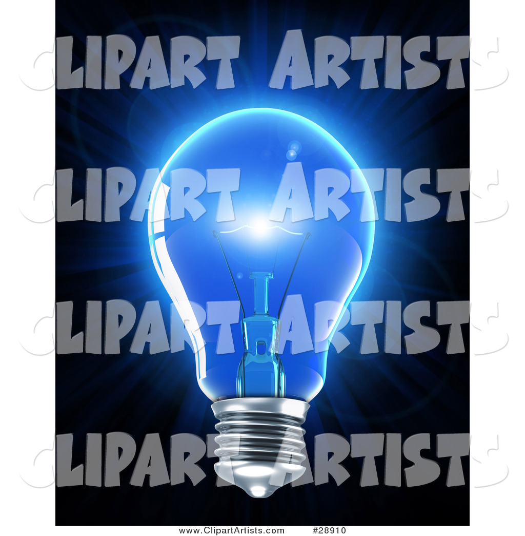 Electric Light Bulb Glowing with Blue Light, Symbolizing Inspiration and Creativity
