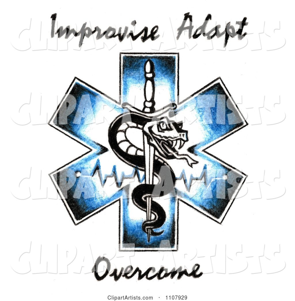EMS Snake and Sword Symbol with Improvise Adapt Overcome Text